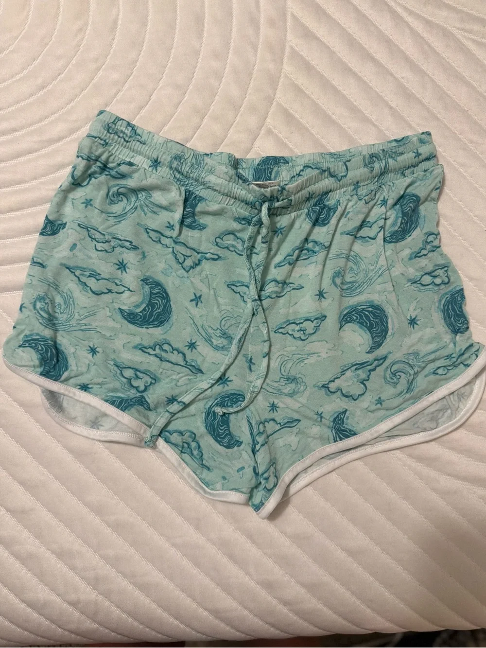 Olive + Oak Light Teal Moon-Print Dreamy Soft Women’s Sleep Shorts